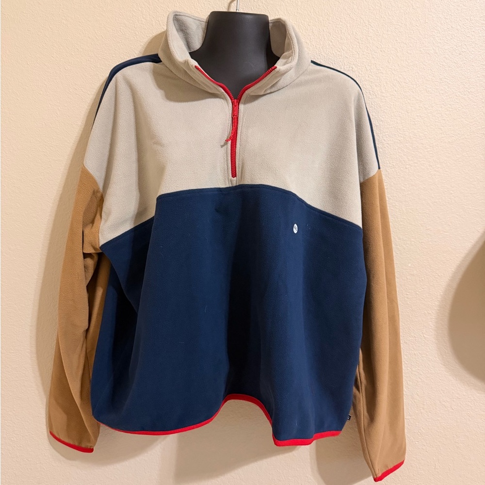 Eddie Bauer Navy and Tan Zip-Up Sweater